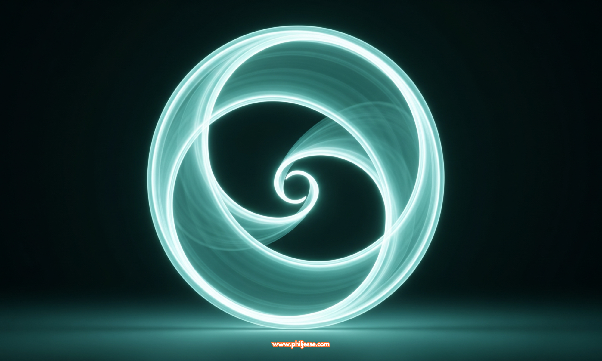 Abstract image of a gentle stream of teal light forming a perfect, seamless, and continuous loop against a dark background, representing a cycle of continuous improvement.