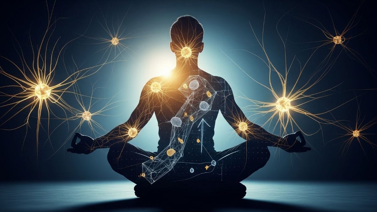 Artistic visualization of an athlete mentally rehearsing a route, showing glowing neural pathways and focus.