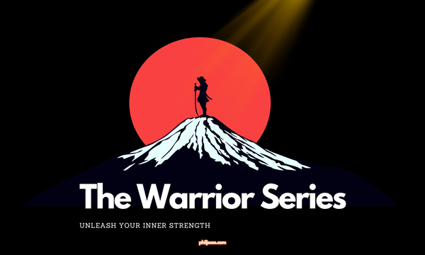 Silhouette of a warrior on a mountain peak, sword raised. "The Warrior Series: Unleash Your Inner Strength."
